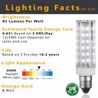 E11 Led Bulbs - 5W - 50W Halogen Replacement - Dimmable - Mini-Candelabra Base Light Bulb - Replaces T4 /T3 Jde11 - Day Light 6000K - For Ceiling Fans, Cabinet Lighting, Sconce & More- 6 Pack