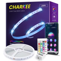 Charkee 25Ft Led Strip Lights Bluetooth,Sync Music Color Changing Led Lights Strip,Smd 5050 Flexible Led Tape Light With Remote/Phone Control,Led Strips Light For Bedroom,Indoor,Diy (App+ Remote