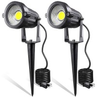 Leacoco Led Landscape Lights,5W 120V Ac Outdoor Pathway Garden Yard Spotlight,Ip65 Waterproof Garden Flood Light,Outdoor Spotlight With Stake,Ul Cord 5-Ft With Plug (Pack Of 2, Daylight White)