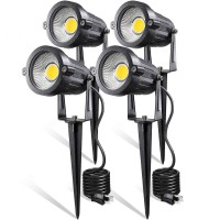 Leacoco Led Landscape Lights,5W 120V Ac Outdoor Pathway Garden Yard Spotlight,Ip65 Waterproof Garden Flood Light,Outdoor Spotlight With Stake,Ul Cord 5-Ft With Plug (Pack Of 4, Warm White)