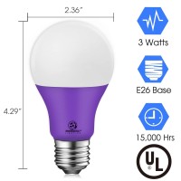 Energetic A19 Purple Light Bulb 3W Equivalent 40W E26 Base Nondimmable Led Bulb For Christmas Halloween Party Decoration Hom