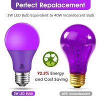 Energetic A19 Purple Light Bulb 3W Equivalent 40W E26 Base Nondimmable Led Bulb For Christmas Halloween Party Decoration Hom