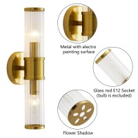 Linour Gold Wall Sconce - Bathroom Sconce Wall Lighting Modern Vanity Light Fixture With Glass Shade For Bath Mirror Bedroom Living Room Hallway (E12, Without Bulbs)