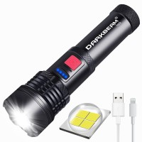 Darkbeam Usb Rechargeable Led Flashlight T002 Super Bright Xhp50 3000 Lumen Flash Light Lights Tactical Handheld Zoomable For Hiking, Biking, Outdoor Activity Patrol, Home, Emergency