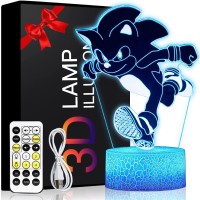 3D Illusion Sonic The Hedgehog Night Light, Anime Table Lamp With Remote Control & Smart Touch & Timer,Kids Bedroom Decoration, Birthday For Age 2 3 4 5 6 7+ Year Old Kids Gifts (Runhedgehog)