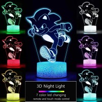 3D Illusion Sonic The Hedgehog Night Light, Anime Table Lamp With Remote Control & Smart Touch & Timer,Kids Bedroom Decoration, Birthday For Age 2 3 4 5 6 7+ Year Old Kids Gifts (Runhedgehog)