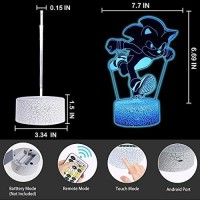 3D Illusion Sonic The Hedgehog Night Light, Anime Table Lamp With Remote Control & Smart Touch & Timer,Kids Bedroom Decoration, Birthday For Age 2 3 4 5 6 7+ Year Old Kids Gifts (Runhedgehog)