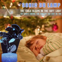 3D Illusion Sonic The Hedgehog Night Light, Anime Table Lamp With Remote Control & Smart Touch & Timer,Kids Bedroom Decoration, Birthday For Age 2 3 4 5 6 7+ Year Old Kids Gifts (Runhedgehog)