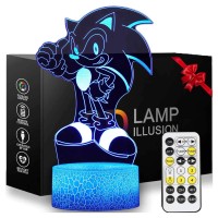 3D Illusion Sonic The Hedgehog Night Light, Anime Table Lamp With Remote Control & Smart Touch & Timer,Kids Bedroom Decoration, Birthday For Age 2 3 4 5 6 7+ Year Old Kids Gifts (Sonic)