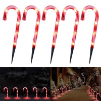 Tigomoov Christmas Candy Cane Lights, 12Inch Set Of 5 Candy Canes Christmas Pathway Lights Outdoor Candy Cane Christmas Decorations Outdoor For Holidays Lighting Up Sidewalk,Yard,