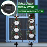 Maggift Christmas Outdoor Solar Stake Lights, 42.5 Inch Solar Powered Yard Decorations, Glass Globe Cool White Led Xmas Pathway Lights, Metal Snowman & Tree Garden Stakes Lawn Ornament, Set Of 2