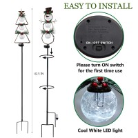 Maggift Christmas Outdoor Solar Stake Lights, 42.5 Inch Solar Powered Yard Decorations, Glass Globe Cool White Led Xmas Pathway Lights, Metal Snowman & Tree Garden Stakes Lawn Ornament, Set Of 2