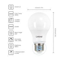 Linkind Dimmable A19 Led Light Bulbs, 40W Equivalent, E26 Base, 5000K Daylight, 5.7W 480 Lumens 120V, Ul Listed Fcc Certified, Pack Of 6