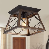 Q&S Flush Mount Ceiling Light Fixture, Farmhouse Vintage Ceiling Lights,Industrial Metal Ceiling Lamp For Hallway, Entryway, Bathroom Orb+Brush Brown,1 Light E26