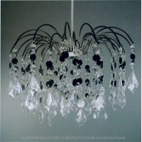 Chandelier Style Ceiling Light Shade Droplet Pendant Acrylic Crystal Bead Luxury (Fountain Drop Black/Clear)