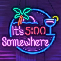 Ultrathin Led Neon Sign Art Wall Lights For Bedroom Windows Glass Hotel Pub Cafe Wedding Birthday Party Gifts (It'S 5:00 & Palm)