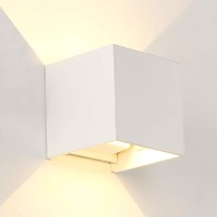 Lanfu Led Aluminum Square Cube Waterproof White Wall Sconce Outdoor Light Exterior Wall Lighs Fixtures Outside For House Patio 6W 100-277V 3000K Angle-Adjustment Warm Light 2Leds White 6W