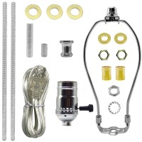 Ecudis Lamp Kit, Silver Finish Table Lamp Wiring Kit With 8 Inch Harp, 3-Way Socket 2 Pieces 12