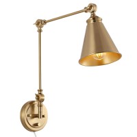 Wingbo Vintage Adjustable Swing Arm Wall Lamp Foldable Gold Wall Light Plug-In Cord Industrial Wall Sconce Plug In Or Hardwire With On/Off Switch Wall Mounted Reading Light Fixture Bedside Lamp