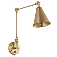 Wingbo Vintage Adjustable Swing Arm Wall Lamp Foldable Gold Wall Light Plug-In Cord Industrial Wall Sconce Plug In Or Hardwire With On/Off Switch Wall Mounted Reading Light Fixture Bedside Lamp