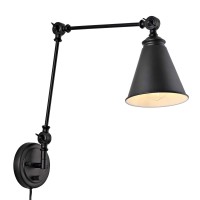 Wingbo Vintage Adjustable Swing Arm Wall Lamp Foldable Black Wall Light Plug-In Cord Industrial Wall Sconce Plug In Or Hardwire With On/Off Switch Wall Mounted Reading Light Fixture Bedside Lamp