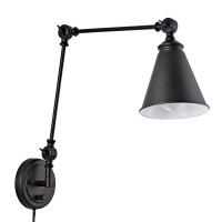 Wingbo Vintage Adjustable Swing Arm Wall Lamp Foldable Black Wall Light Plug-In Cord Industrial Wall Sconce Plug In Or Hardwire With On/Off Switch Wall Mounted Reading Light Fixture Bedside Lamp