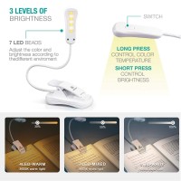 Vekkia Rechargeable Book Light, 7 Led Reading Lights For Reading In Bed. 3 Color