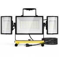 Olafus 80W Led Work Lights 3 Adjustable Head, 6700Lm Foldable Work Flood Light, 16.4Ft Cord With Plug, 6500K Ip65 Waterproof Job Site Lighting With Stand For Construction Site, Garage, Workshop, Jetty