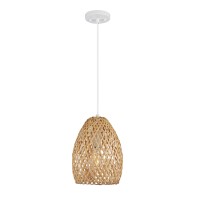 Globe Electric 61090 1-Light Pendant Light, Light Twine Shade, White Socket, White Cloth Hanging Cord, Kitchen Island, Pendant Light Fixture, Adjustable Height, Home D