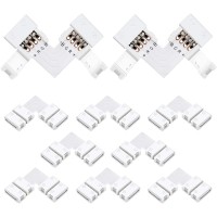 Lightingwill 10Pack L Shap 4-Pin Rgb Led Light Strip Connector 10Mm Solderless Adapter Connectors For 5050 Multicolor Led Strip Light