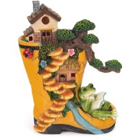 Vp Home Enchanted Rainboot Fairy House Reading Frog Solar Light For Home And Outdoor Decor Rainboot Solar Powered Flickering Led Garden Light Fairy House Backyard Halloween Decoration