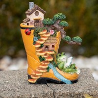 Vp Home Enchanted Rainboot Fairy House Reading Frog Solar Light For Home And Outdoor Decor Rainboot Solar Powered Flickering Led Garden Light Fairy House Backyard Halloween Decoration