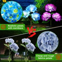 Tynled Solar Lights Outdoor Decorative - 2 Pack Hydrangea Solar Garden Stake Lights Waterproof And Realistic Led Flowers Powered Outdoor In-Ground Lights For Garden Lawn Patio Backyard (Blue)