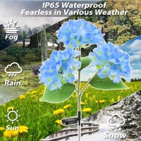 Tynled Solar Lights Outdoor Decorative - 2 Pack Hydrangea Solar Garden Stake Lights Waterproof And Realistic Led Flowers Powered Outdoor In-Ground Lights For Garden Lawn Patio Backyard (Blue)