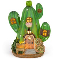 Vp Home Enchanted Cactus Cottage Solar Light For Home And Outdoor Decor, Cactus Cottage Solar Powered Flickering Led Garden Light Cottage Backyard Halloween Decoration