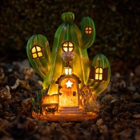 Vp Home Enchanted Cactus Cottage Solar Light For Home And Outdoor Decor, Cactus Cottage Solar Powered Flickering Led Garden Light Cottage Backyard Halloween Decoration