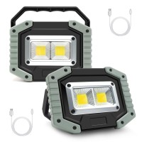 Rechargeable Led Work Light, Portable Waterproof Cob Floodlight, 30W 1500Lm, Super Bright Camping Lights For Outdoor And Indoor, Gray, 2Pack