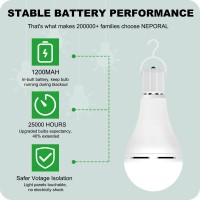 Neporal Emergency-Rechargeable-Light-Bulb, Stay Lights Up When Power Failure, 1200Mah15W 80W Equivalent Led Light Bulbs For Home, Camping, Tent (Daylight, 6 Pk)