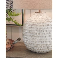 Signature Design By Ashley Jamon Contemporary 26 Round Textured Ceramic Table Lamp Beige