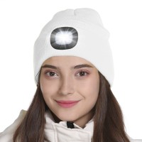 Tutuko Led Beanie With Light, Gifts For Men Women Dad Him, Usb Rechargeable Lighted Cap 4 Led Headlamp Hat, Unisex Warm Winter Knitted Led Hat With Flashlight White