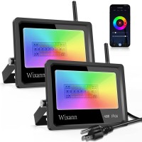 Wixann Led Rgb Flood Light Outdoor 40W 4000Lm, Smart Wifi Flood Light Work With Alexa, Ip66 Timing&Music Sync 2700K-6500K Dimmable Color Changing Landscape Party Stage Light Strobe Uplight, 2Pack