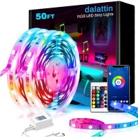 Dalattin 50Ft Led Strip Lights, Bluetooth+Ir Led Lights For Bedroom, 5050 Rgb Music Sync Color Led Lights With Smart App&Remote Control For Party Kitchen Room Home Decoration (2 Rolls Of 25Ft)