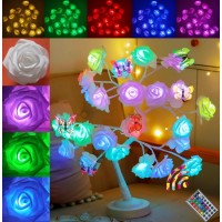 Ordersoon Night Light Rose Flower Tree Lamp With Remote Control 16 Color Changing With Christmas Birthday Gift For Girl Kids Women For Holiday And Party Home Room Decoration(Small Rose+24Led)