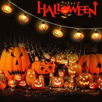 Halloween String Lights, Led Pumpkin Lights, Holiday Lights For Outdoor Decor,2 Modes Steady/Flickering Lights, Each For Indoor/Outdoor Halloween, Party(20 One Pumpkin Lights, 9.8 Feet) Flat