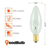 Goodbulb 40 Watt Torpedo Candelabra Light Bulbs | B10 Clear Finish E12 Base 2700K Soft White Light | Dimmable 40W 325 Lumens | Decorative Chandelier Bulbs | Incandescent 12 Bulbs Pack