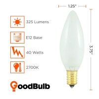 Goodbulb 40 Watt Torpedo Candelabra Light Bulbs | B10 Frosted Finish E12 Base 2700K Soft White Ctf | Dimmable 40W 325 Lumens | Decorative Chandelier Bulbs | Incandescent 12 Pack