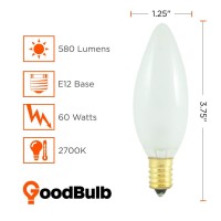 Goodbulb 6O Watt Torpedo Candelabra Incandescent Light Bulbs | B10 Shape E12 Base 2700K Warm White Light Ctf | Dimmable 6Ow 580 Lumens | Pack Of 12 Bulbs