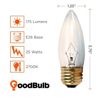 Goodbulb 25 Watt Torpedo Light Bulbs | B10 Clear Finish Medium E26 Base 2700K Soft White Etc | Dimmable 25W 175 Lumens | Decorative Chandelier Bulbs | Incandescent 12 Pack