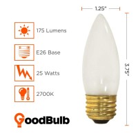 Goodbulb 25 Watt Torpedo Light Bulbs | B10 Frosted Finish Medium E26 Base 2700K Soft White Etf | Dimmable 25W 175 Lumens | Decorative Chandelier Bulbs | Incandescent 12 Pack