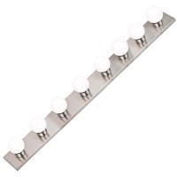 Dysmio Lighting Eight Light Vanity Strip - Hollywood Style Mirror Fixture With Brushed Nickel Plates - Salon-Grade Accessories For Bedroom, Bathroom, Dressing Room, Makeup Studio - 48 X 4.25 Inches